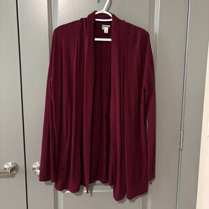 Maroon Open--Front Long Cardigan